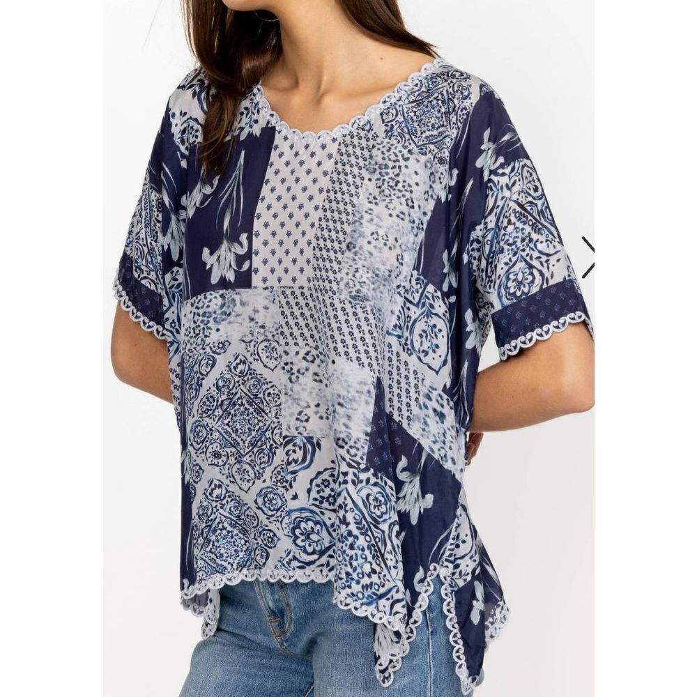 Johnny Was TANGIERāHALSEY silk TOP szāXS